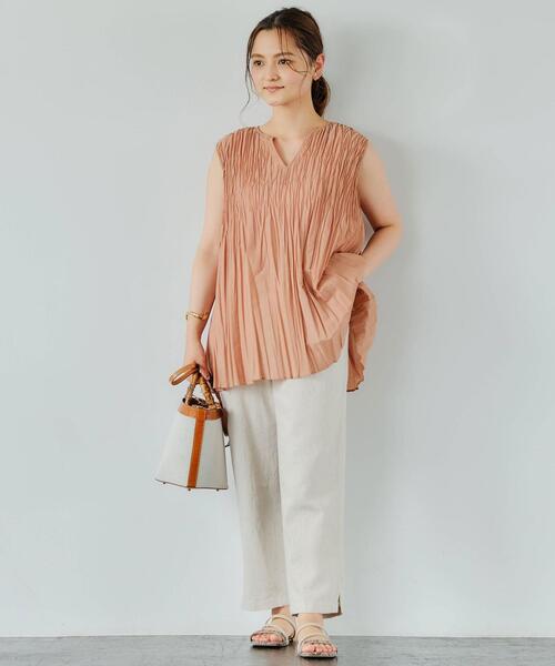green label relaxing（グリーンレーベルリラクシング）の「FFC リンクルプリーツ 2WAY ブラウス（シャツ/ブラウス・レディース・ベージュ/ナチュラル/ライラック・FREE）」の10枚目の写真