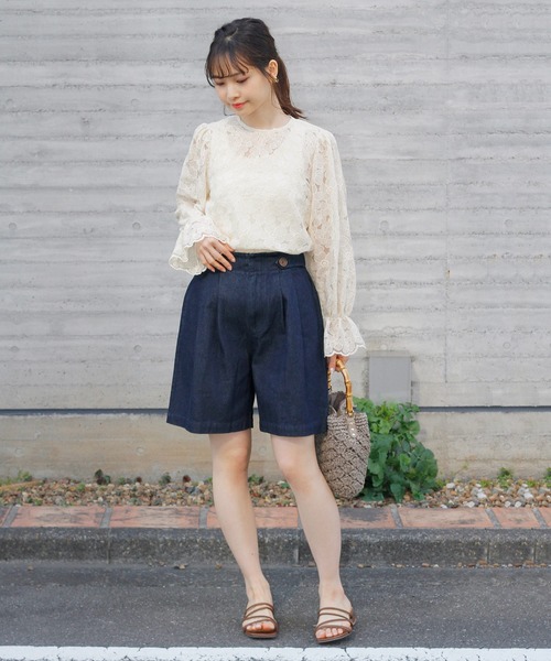 Crisp(クリスプ)の「ボタンベルトショートパンツ(その他パンツ・レディース・ネイビー/アイボリー・FREE)」の5枚目の写真