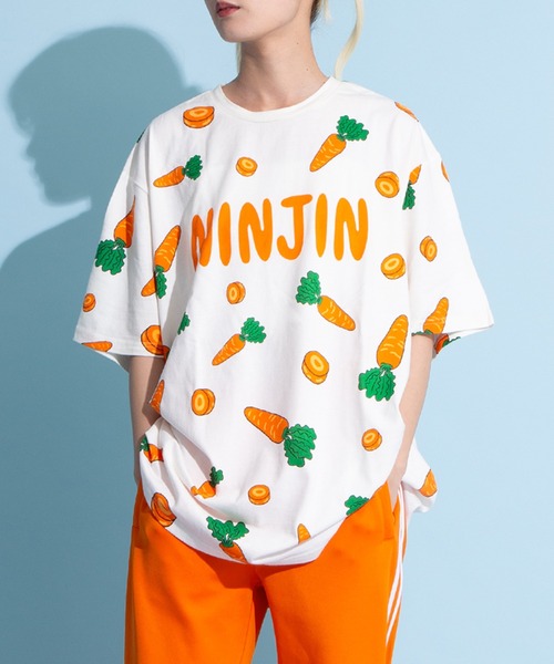 【お1人様1点限り】 フード総柄Tシャツ(NINJIN・LEMON・EDAMAME)（Tシャツ トップス