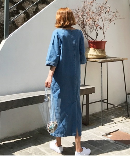 Vネック デニム ロング ワンピース 七分袖 リラックス ドレス 楽天市場】デニム ワンピース ロング 長袖 七分袖 襟付き V