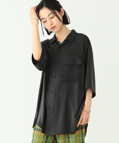 BEAMS BOY（ビームスボーイ）の「BEAMS BOY / ポリエステル ビッグ オープンカラーシャツ（シャツ/ブラウス・レディース・チャコールグレー/ブルー系その他・ONE SIZE）」の8枚目の写真