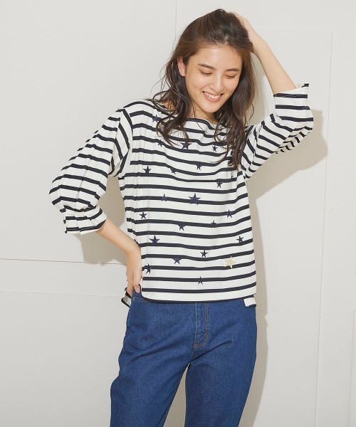 LIPSTAR（リップスター）の「【WEB別注】星柄刺繍ボーダーカットソー（Tシャツ/カットソー・レディース・アイボリー/ダークネイビー/グリーン系その他・M）」の2枚目の写真