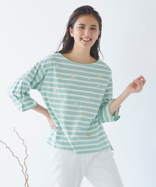 LIPSTAR（リップスター）の「【WEB別注】星柄刺繍ボーダーカットソー（Tシャツ/カットソー・レディース・アイボリー/ダークネイビー/グリーン系その他・M）」の15枚目の写真