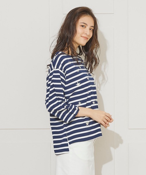 LIPSTAR（リップスター）の「【WEB別注】星柄刺繍ボーダーカットソー（Tシャツ/カットソー・レディース・アイボリー/ダークネイビー/グリーン系その他・M）」の10枚目の写真