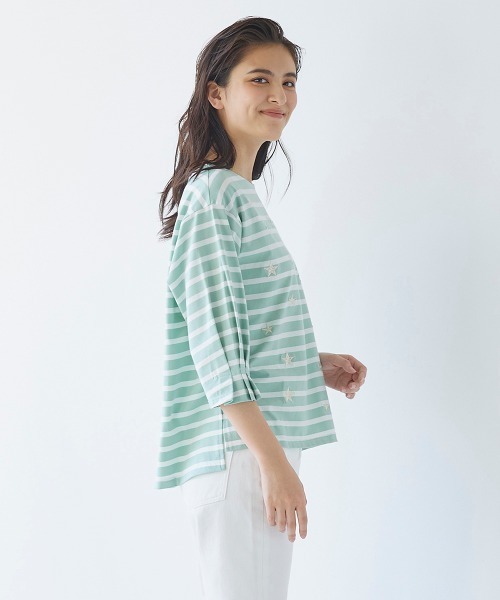 LIPSTAR（リップスター）の「【WEB別注】星柄刺繍ボーダーカットソー（Tシャツ/カットソー・レディース・アイボリー/ダークネイビー/グリーン系その他・M）」の6枚目の写真