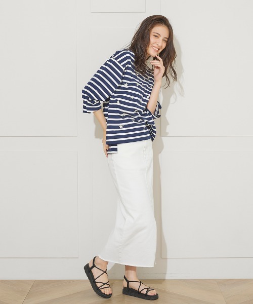 LIPSTAR（リップスター）の「【WEB別注】星柄刺繍ボーダーカットソー（Tシャツ/カットソー・レディース・アイボリー/ダークネイビー/グリーン系その他・M）」の14枚目の写真