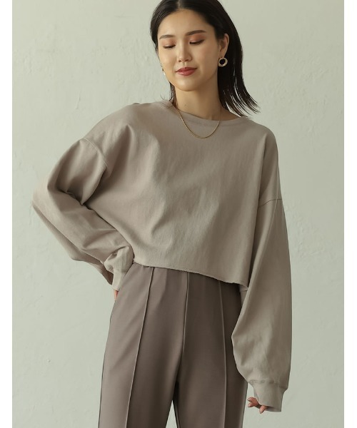 Re:EDIT(リエディ)の「USAコットンショート丈ロンT(Tシャツ/カットソー・レディース・スミクロ/ベージュ/ブルー/ホワイト/グレイッシュベージュ/グレー/ブラウン・MEDIUM/LARGE)」の8枚目の写真