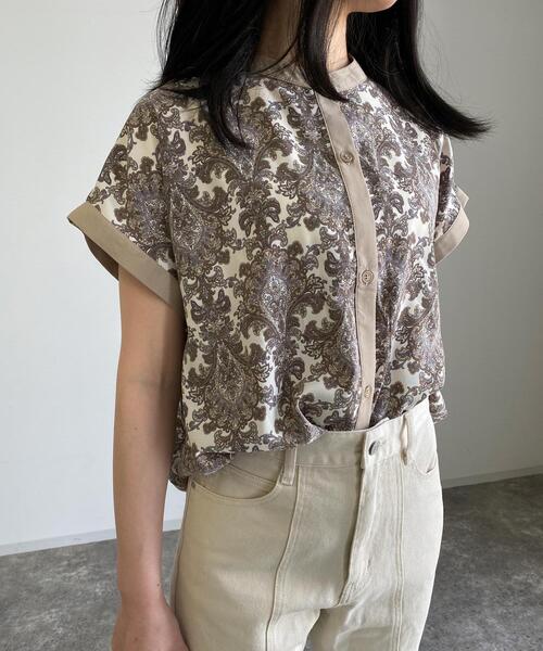 MLI'A（エムリア）の「配色ダマスク柄フレンチシャツ（シャツ/ブラウス・レディース・ブラック/オフホワイト/ブルー・M）」の2枚目の写真