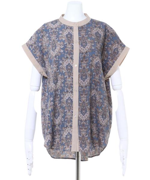 MLI'A（エムリア）の「配色ダマスク柄フレンチシャツ（シャツ/ブラウス・レディース・ブラック/オフホワイト/ブルー・M）」の5枚目の写真