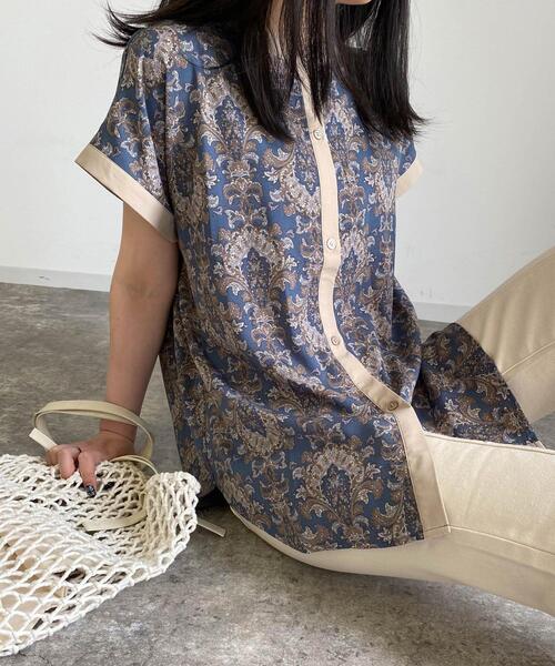 MLI'A（エムリア）の「配色ダマスク柄フレンチシャツ（シャツ/ブラウス・レディース・ブラック/オフホワイト/ブルー・M）」の14枚目の写真