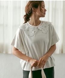PUAL CE CIN | カットワークレースつけ衿プルオーバー(Tシャツ/カットソー)