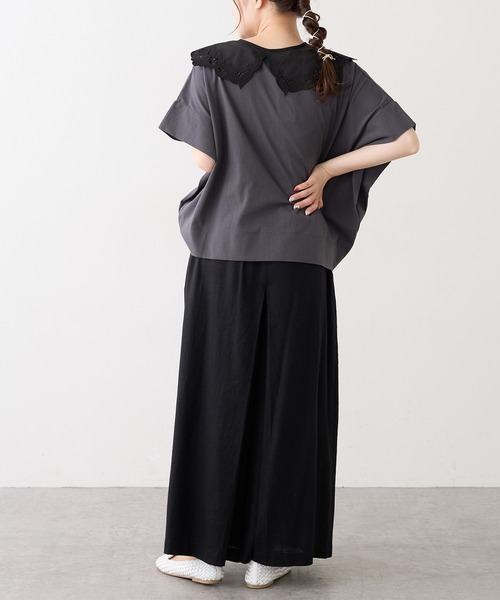 PUAL CE CIN（ピュアルセシン）の「カットワークレースつけ衿プルオーバー（Tシャツ/カットソー・レディース・オフホワイト/チャコールグレー/ナチュラル・FREE）」の14枚目の写真