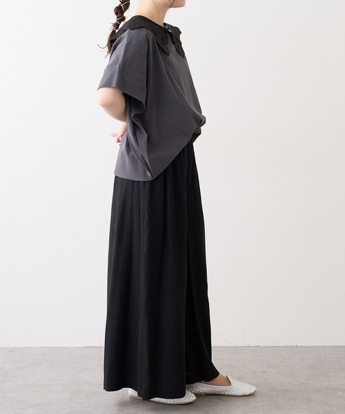 PUAL CE CIN（ピュアルセシン）の「カットワークレースつけ衿プルオーバー（Tシャツ/カットソー・レディース・オフホワイト/チャコールグレー/ナチュラル・FREE）」の13枚目の写真