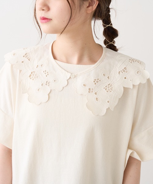 PUAL CE CIN（ピュアルセシン）の「カットワークレースつけ衿プルオーバー（Tシャツ/カットソー・レディース・オフホワイト/チャコールグレー/ナチュラル・FREE）」の18枚目の写真