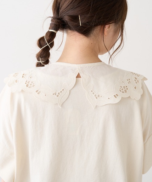 PUAL CE CIN（ピュアルセシン）の「カットワークレースつけ衿プルオーバー（Tシャツ/カットソー・レディース・オフホワイト/チャコールグレー/ナチュラル・FREE）」の19枚目の写真