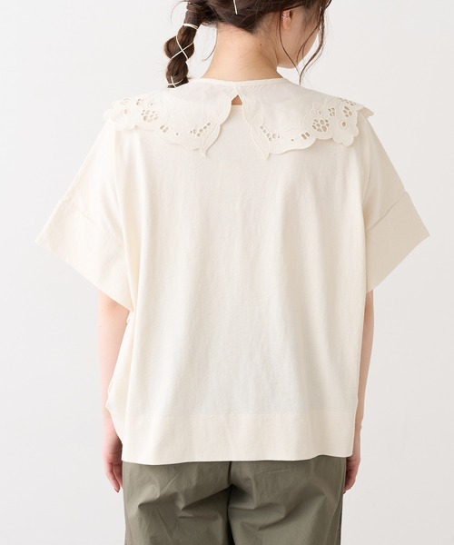 PUAL CE CIN（ピュアルセシン）の「カットワークレースつけ衿プルオーバー（Tシャツ/カットソー・レディース・オフホワイト/チャコールグレー/ナチュラル・FREE）」の17枚目の写真