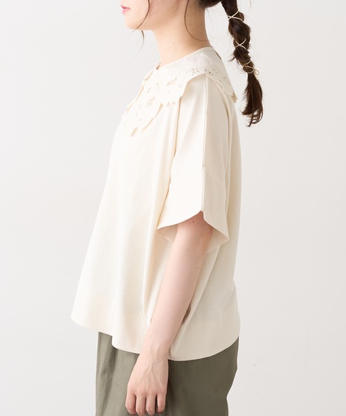PUAL CE CIN（ピュアルセシン）の「カットワークレースつけ衿プルオーバー（Tシャツ/カットソー・レディース・オフホワイト/チャコールグレー/ナチュラル・FREE）」の16枚目の写真
