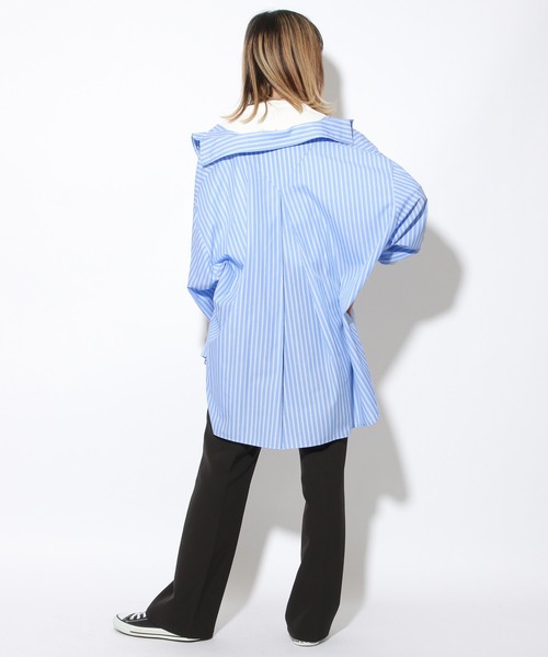 PBLIM（ページボーイリム）の「【PAGEBOYLIM】ストライプシャツ（シャツ/ブラウス・レディース・ブラック系その他/サックスブルー系・MEDIUM/LARGE）」の4枚目の写真