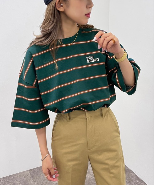 apres jour mignon（アプレジュールミニョン）の「マルチボーダーＴシャツ【ZOZOTOWN限定アイテム】（Tシャツ/カットソー・レディース・ブラック系その他/ボルドー/グリーン系その他・フリー/X-LARGE）」の6枚目の写真