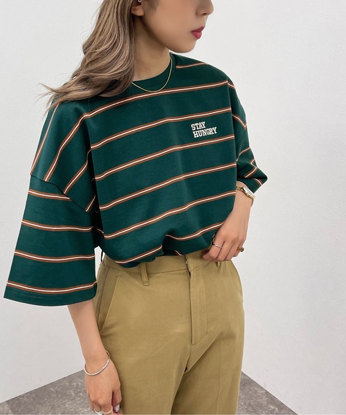 apres jour mignon（アプレジュールミニョン）の「マルチボーダーＴシャツ【ZOZOTOWN限定アイテム】（Tシャツ/カットソー・レディース・ブラック系その他/ボルドー/グリーン系その他・フリー/X-LARGE）」の7枚目の写真