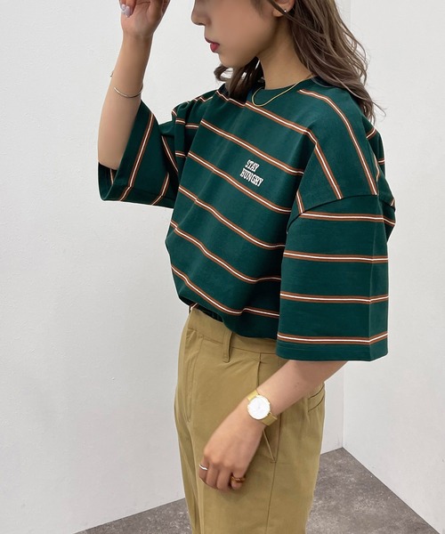 apres jour mignon（アプレジュールミニョン）の「マルチボーダーＴシャツ【ZOZOTOWN限定アイテム】（Tシャツ/カットソー・レディース・ブラック系その他/ボルドー/グリーン系その他・フリー/X-LARGE）」の8枚目の写真