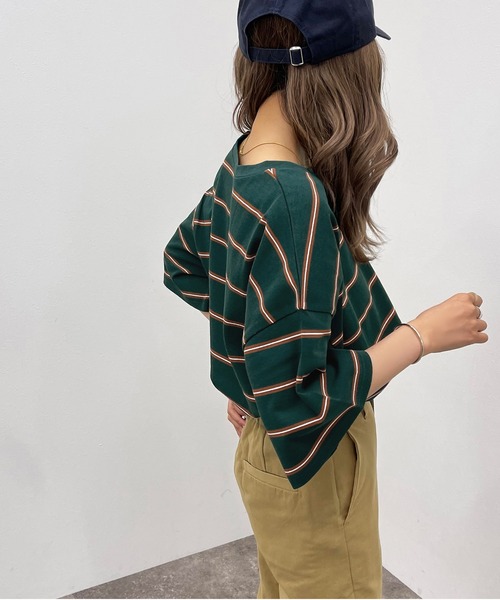 apres jour mignon（アプレジュールミニョン）の「マルチボーダーＴシャツ【ZOZOTOWN限定アイテム】（Tシャツ/カットソー・レディース・ブラック系その他/ボルドー/グリーン系その他・フリー/X-LARGE）」の9枚目の写真