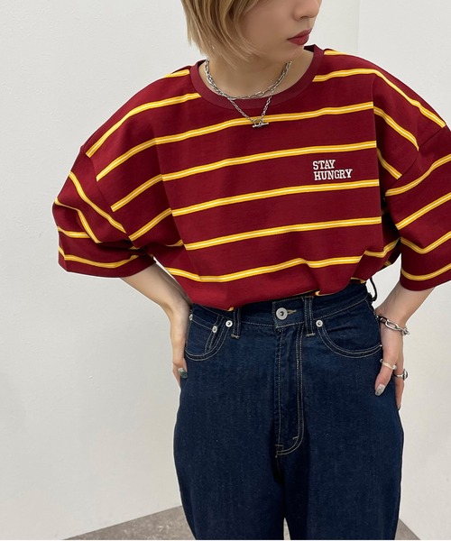 apres jour mignon（アプレジュールミニョン）の「マルチボーダーＴシャツ【ZOZOTOWN限定アイテム】（Tシャツ/カットソー・レディース・ブラック系その他/ボルドー/グリーン系その他・フリー/X-LARGE）」の14枚目の写真