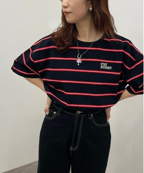 apres jour mignon（アプレジュールミニョン）の「マルチボーダーＴシャツ【ZOZOTOWN限定アイテム】（Tシャツ/カットソー・レディース・ブラック系その他/ボルドー/グリーン系その他・フリー/X-LARGE）」の19枚目の写真