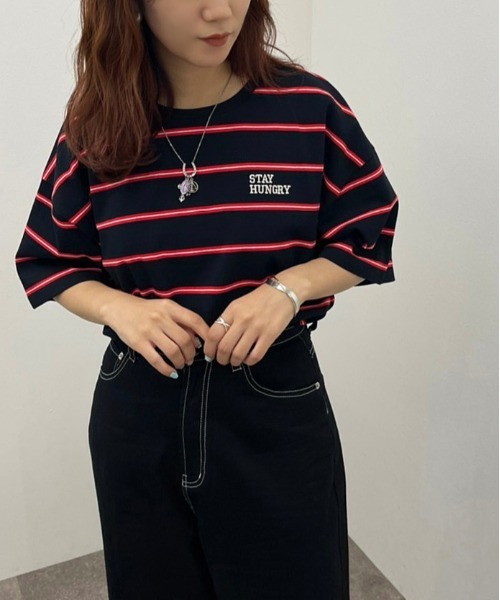 apres jour mignon（アプレジュールミニョン）の「マルチボーダーＴシャツ【ZOZOTOWN限定アイテム】（Tシャツ/カットソー・レディース・ブラック系その他/ボルドー/グリーン系その他・フリー/X-LARGE）」の20枚目の写真