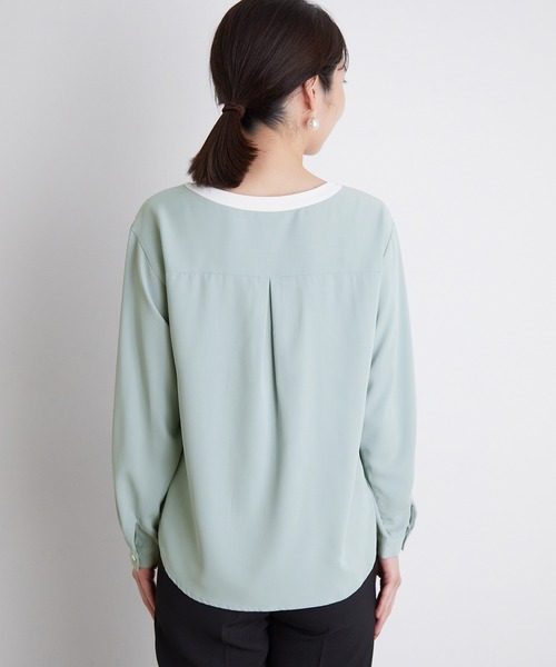 VIS(ビス)の「【洗濯可】2WAYで使える、襟配色ボウタイ取り外しブラウス(シャツ/ブラウス・レディース・ブラック/オフホワイト/サックスブルー・FREE)」の13枚目の写真