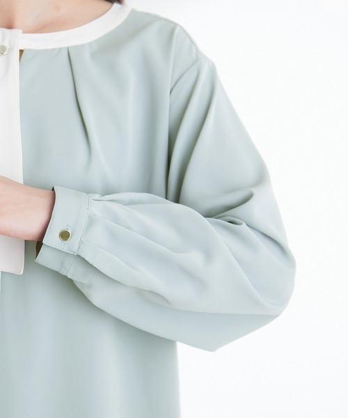 VIS(ビス)の「【洗濯可】2WAYで使える、襟配色ボウタイ取り外しブラウス(シャツ/ブラウス・レディース・ブラック/オフホワイト/サックスブルー・FREE)」の19枚目の写真