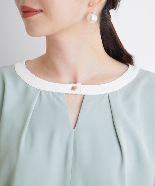 VIS(ビス)の「【洗濯可】2WAYで使える、襟配色ボウタイ取り外しブラウス(シャツ/ブラウス・レディース・ブラック/オフホワイト/サックスブルー・FREE)」の9枚目の写真