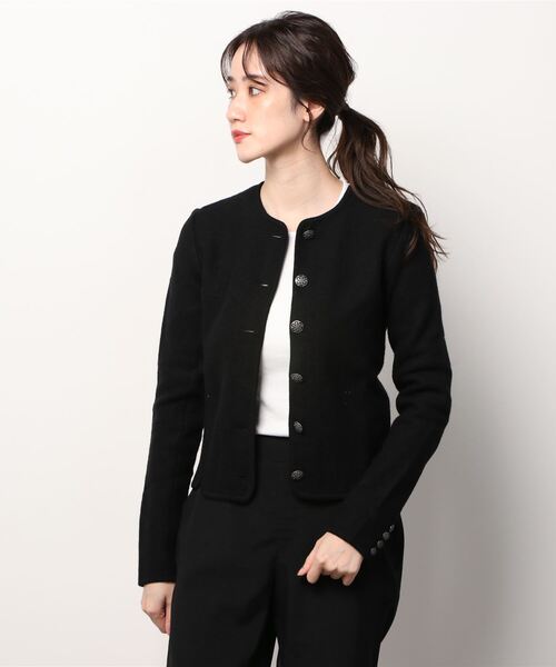 BROOKS BROTHERS(ブルックスブラザーズ)の「メリノ ボイルドウール ノーカラー ショートニットジャケット(ノーカラージャケット・レディース・ブラック/ライトブラウン・MEDIUM/SMALL/X-SMALL)」の10枚目の写真