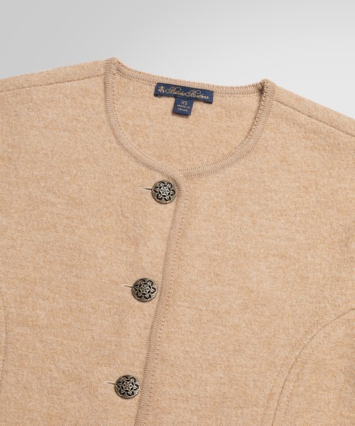 BROOKS BROTHERS(ブルックスブラザーズ)の「メリノ ボイルドウール ノーカラー ショートニットジャケット(ノーカラージャケット・レディース・ブラック/ライトブラウン・MEDIUM/SMALL/X-SMALL)」の6枚目の写真