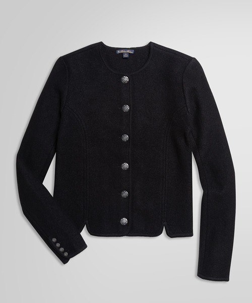 BROOKS BROTHERS(ブルックスブラザーズ)の「メリノ ボイルドウール ノーカラー ショートニットジャケット(ノーカラージャケット・レディース・ブラック/ライトブラウン・MEDIUM/SMALL/X-SMALL)」の15枚目の写真