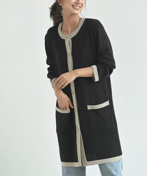 rps（アールピーエス）の「バイカラーロングニットカーディガン（カーディガン/ボレロ・レディース・ブラック/ベージュ/アイボリー・M）」の2枚目の写真