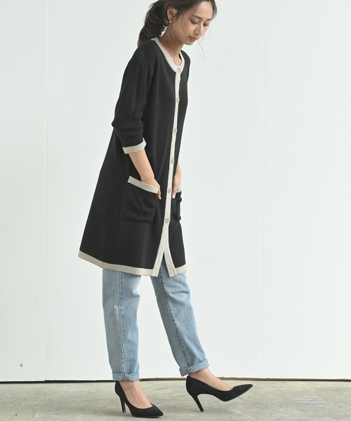 rps（アールピーエス）の「バイカラーロングニットカーディガン（カーディガン/ボレロ・レディース・ブラック/ベージュ/アイボリー・M）」の15枚目の写真