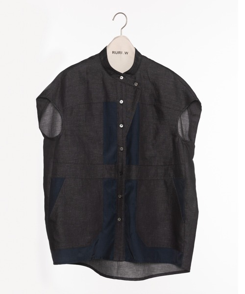 RURI.W(ルリ)の「【RURI.W】SPLICED SHIRT(シャツ/ブラウス・レディース・ベージュ/ネイビー・FREE)」の3枚目の写真