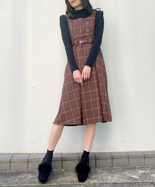titty＆Co. PETIT（ティティアンドコープティ）の「【titty&Co.PETIT】ベルト付きチェックミディジャンスカ（ジャンパースカート・レディース・ネイビー/ブラウン・SMALL/MEDIUM）」の11枚目の写真