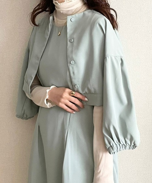 ECRIRE（エクリール）の「【TOMOコラボ】ショート丈ノーカラーブラウス（シャツ/ブラウス・レディース・ベージュ/グレー/ライトグリーン/アイボリー・M/L）」の9枚目の写真