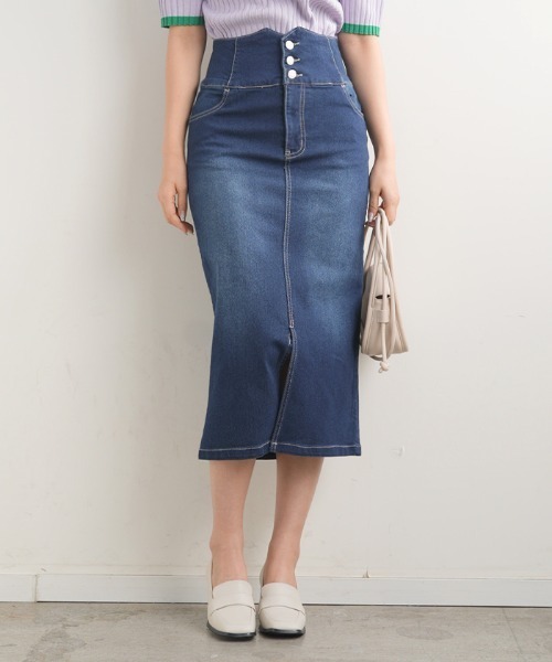 Futier land(フューティアランド)の「ハイウエストデニムナロースカート(デニムスカート・レディース・ブラック/インディゴブルー・SMALL/MEDIUM/LARGE)」の3枚目の写真