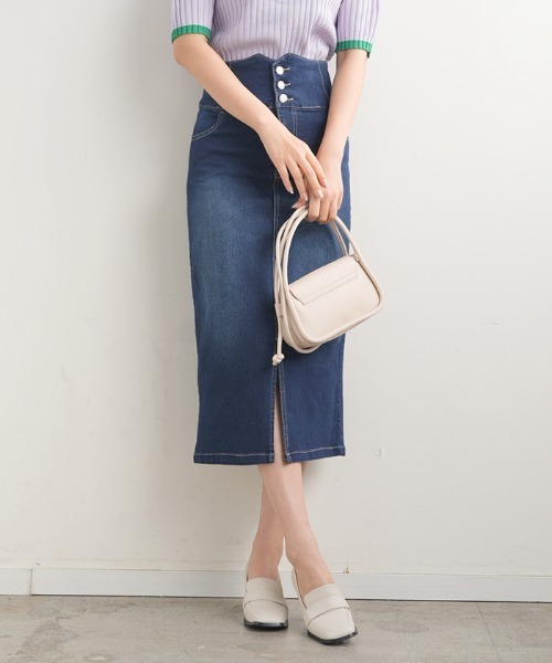 Futier land(フューティアランド)の「ハイウエストデニムナロースカート(デニムスカート・レディース・ブラック/インディゴブルー・SMALL/MEDIUM/LARGE)」の6枚目の写真