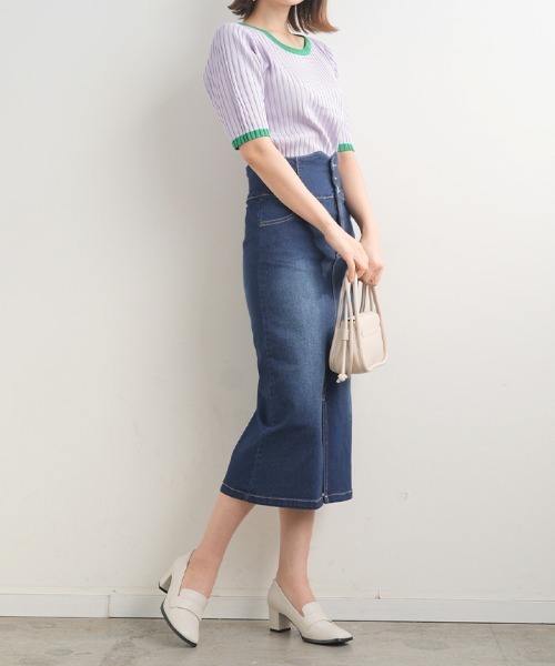 Futier land(フューティアランド)の「ハイウエストデニムナロースカート(デニムスカート・レディース・ブラック/インディゴブルー・SMALL/MEDIUM/LARGE)」の7枚目の写真