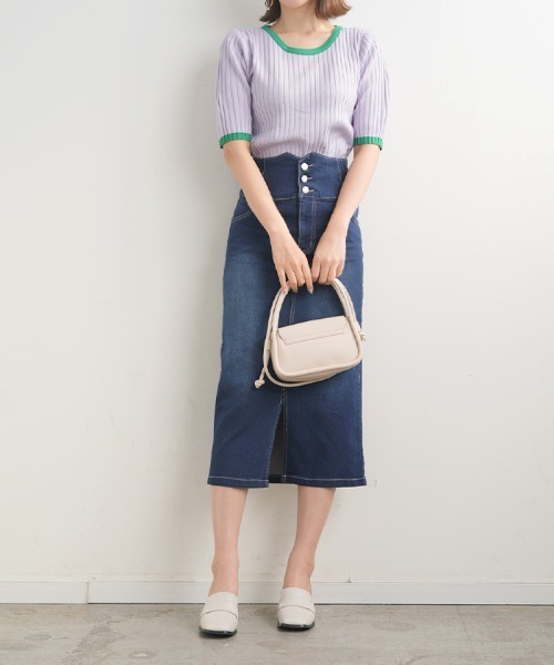 Futier land(フューティアランド)の「ハイウエストデニムナロースカート(デニムスカート・レディース・ブラック/インディゴブルー・SMALL/MEDIUM/LARGE)」の9枚目の写真