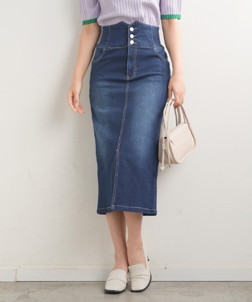 Futier land(フューティアランド)の「ハイウエストデニムナロースカート(デニムスカート・レディース・ブラック/インディゴブルー・SMALL/MEDIUM/LARGE)」の10枚目の写真