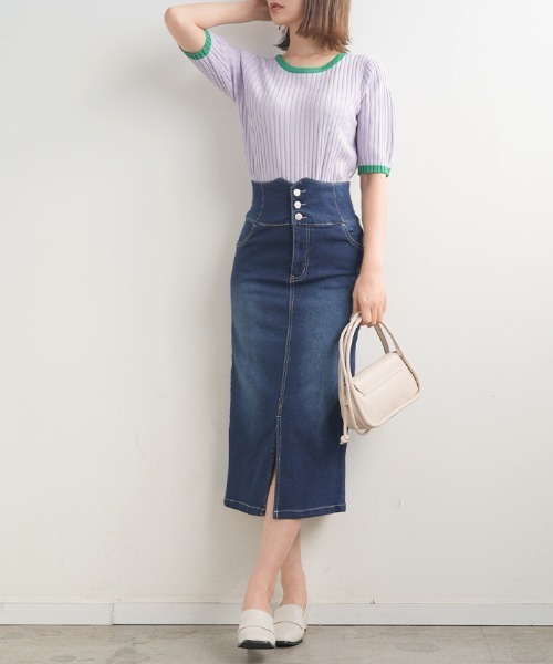 Futier land(フューティアランド)の「ハイウエストデニムナロースカート(デニムスカート・レディース・ブラック/インディゴブルー・SMALL/MEDIUM/LARGE)」の11枚目の写真
