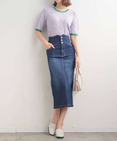 Futier land(フューティアランド)の「ハイウエストデニムナロースカート(デニムスカート・レディース・ブラック/インディゴブルー・SMALL/MEDIUM/LARGE)」の14枚目の写真