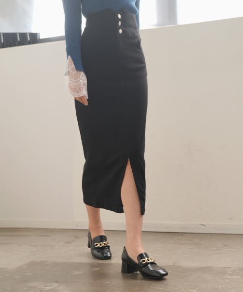 Futier land(フューティアランド)の「ハイウエストデニムナロースカート(デニムスカート・レディース・ブラック/インディゴブルー・SMALL/MEDIUM/LARGE)」の15枚目の写真