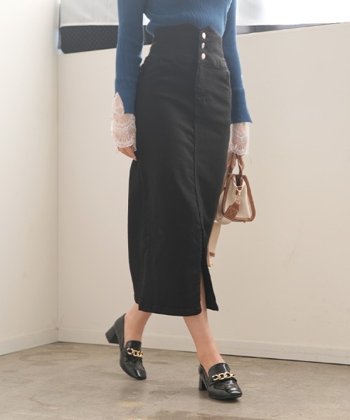 Futier land(フューティアランド)の「ハイウエストデニムナロースカート(デニムスカート・レディース・ブラック/インディゴブルー・SMALL/MEDIUM/LARGE)」の16枚目の写真