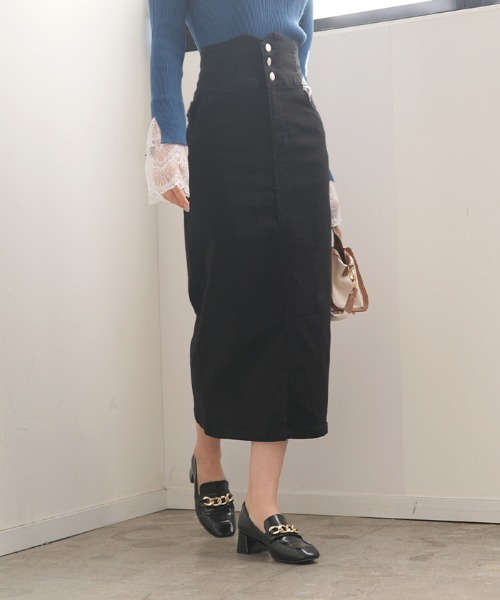 Futier land(フューティアランド)の「ハイウエストデニムナロースカート(デニムスカート・レディース・ブラック/インディゴブルー・SMALL/MEDIUM/LARGE)」の17枚目の写真